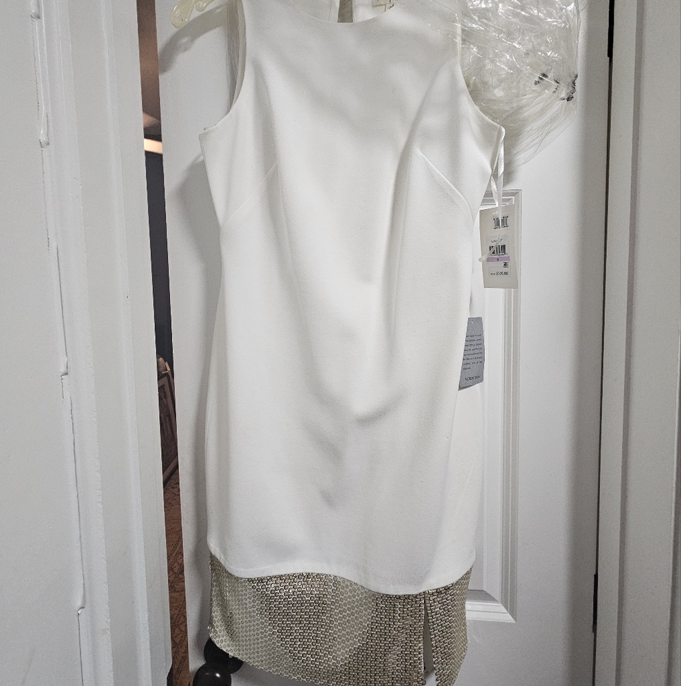 NOR Cream Short Sleeve Sheath Mini Dress for Cocktail